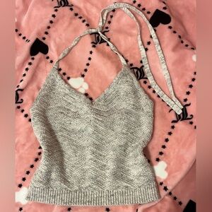 Aerie Gray Ribbed Crop Halter Tank Top